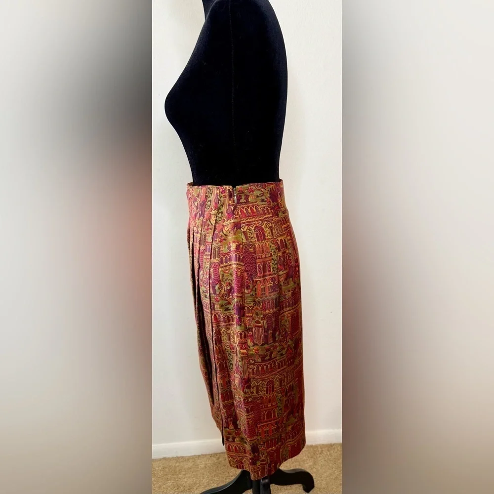 Vintage Linda Allard Ellen Tracy Silk Faux Wrap Skirt Persian Durbar Print 4 EUC